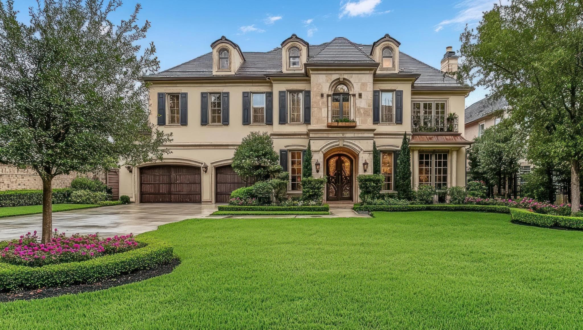 Luxury Memorial Houston home with manicured landscaping